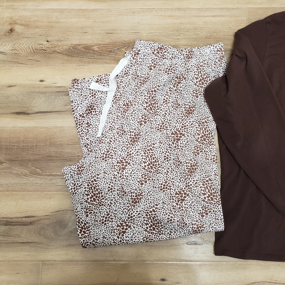 Lands End Brown Long Sleeve Top and Anima Cheetah Pants Set Size 3x - Picture 5 of 6